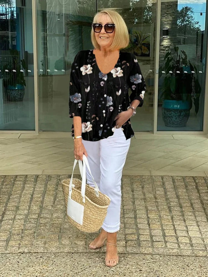 Lillian | Floral Blouse with Three-Quarter Sleeves