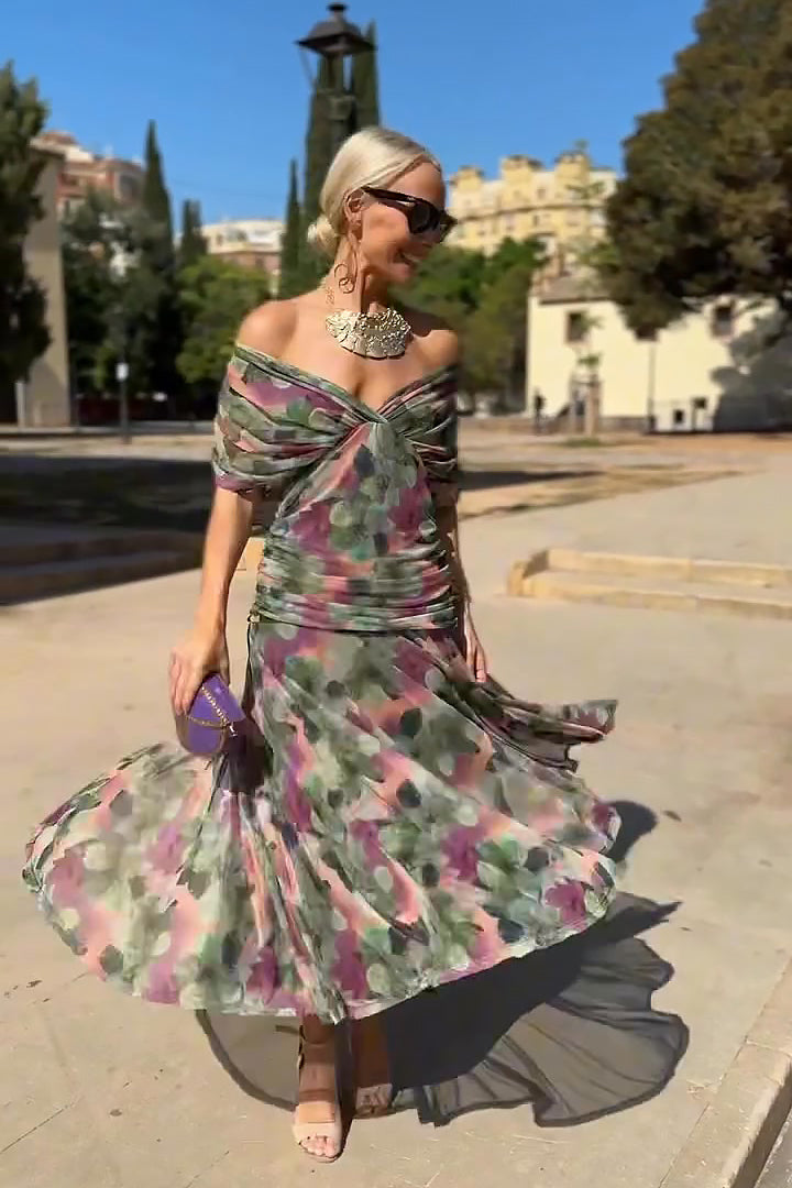 Celeste | Pleated V-Neck Maxi Dress