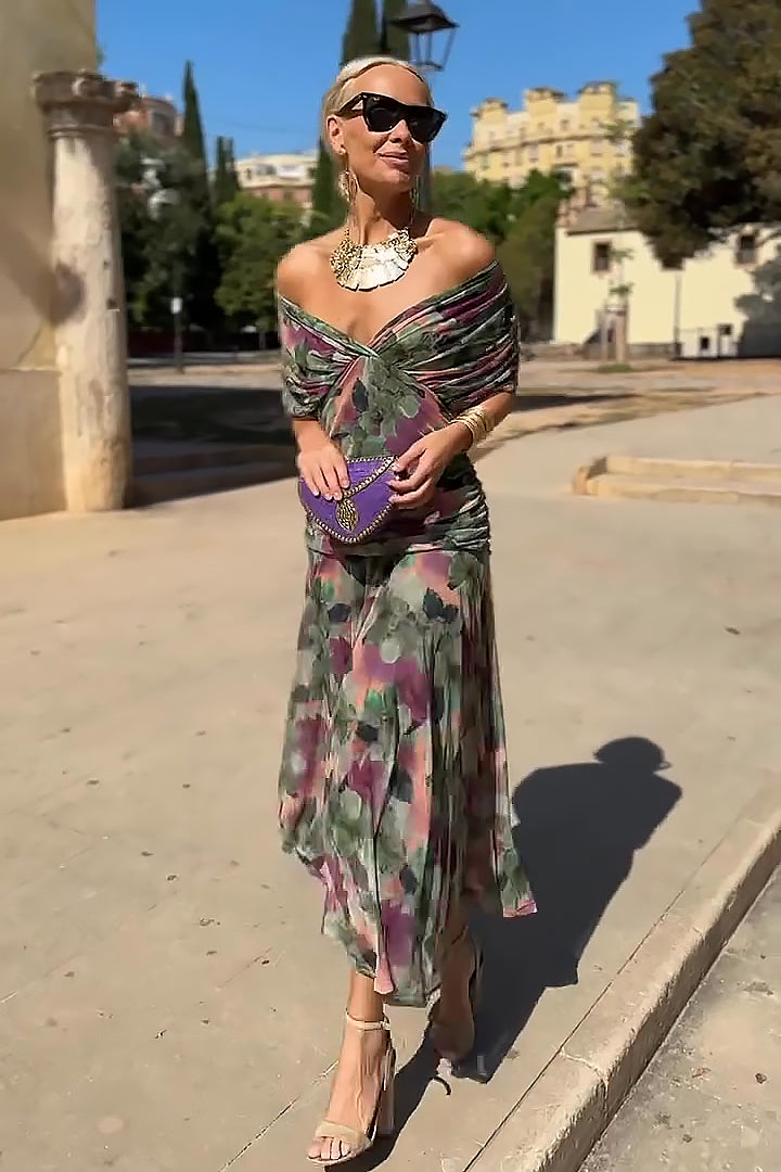 Celeste | Pleated V-Neck Maxi Dress