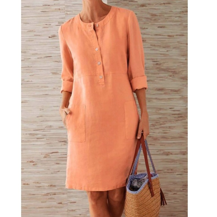Hazel | Cotton Linen Shift Dress with Pockets
