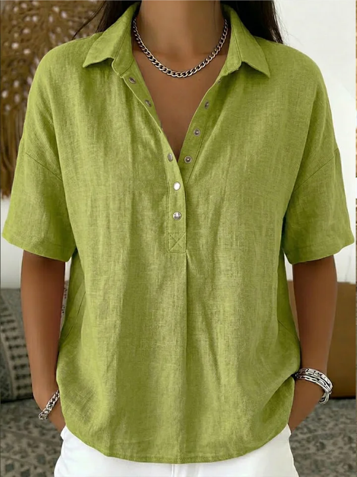 Lillian | Linen Look Blouse with Collar