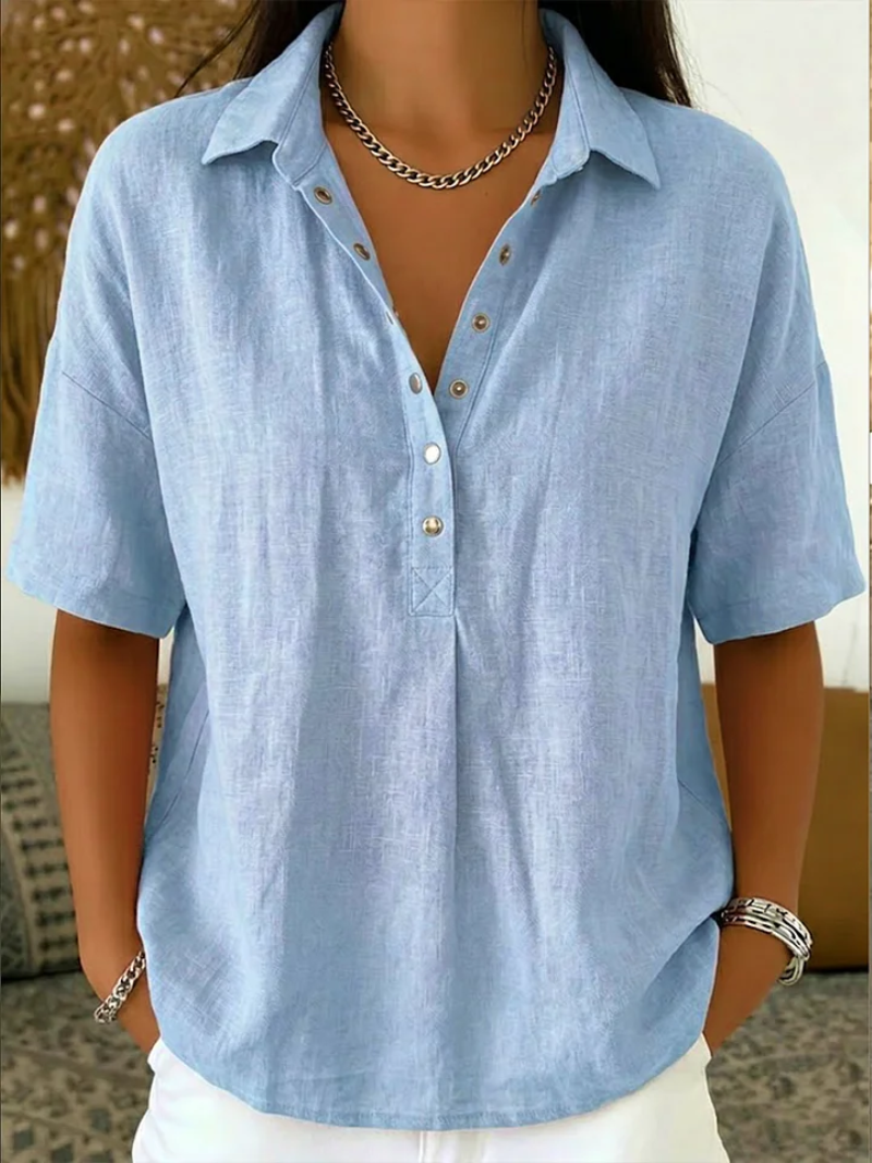 Lillian | Linen Look Blouse with Collar