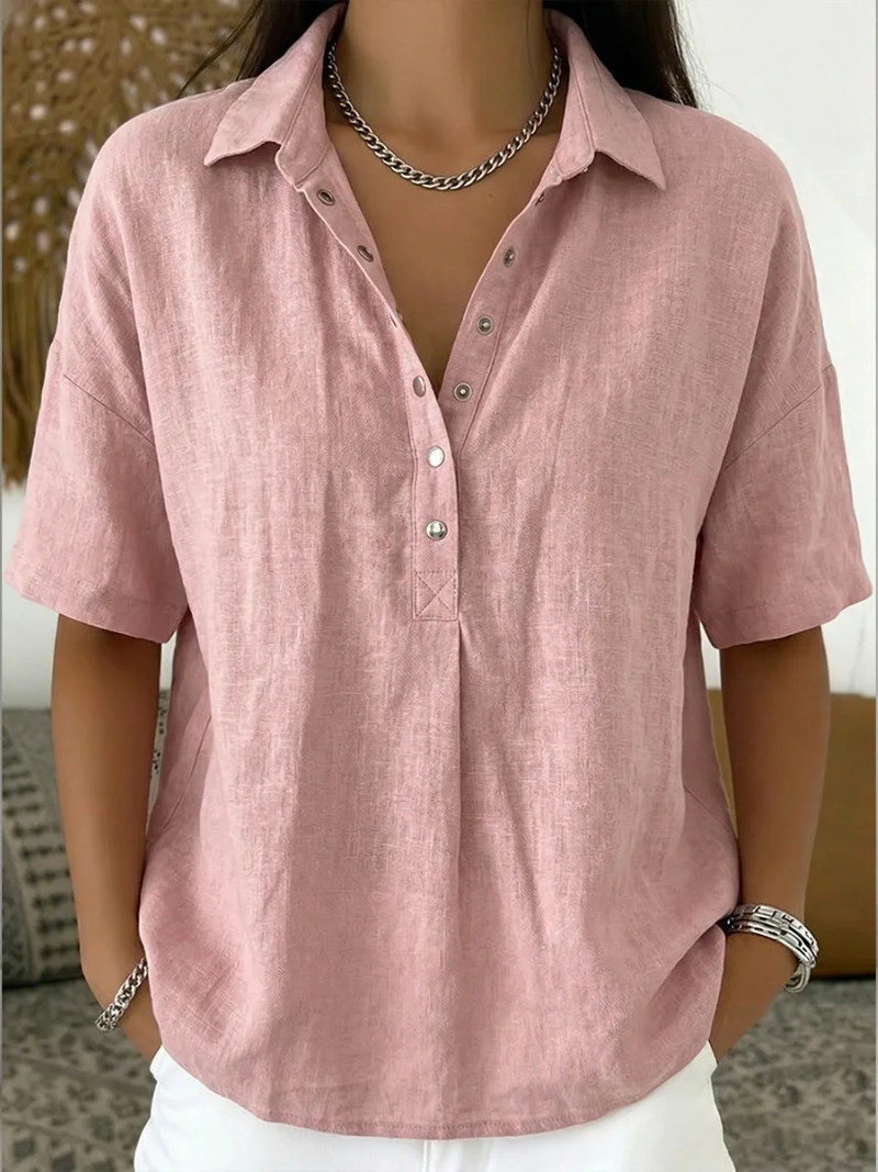 Lillian | Linen Look Blouse with Collar