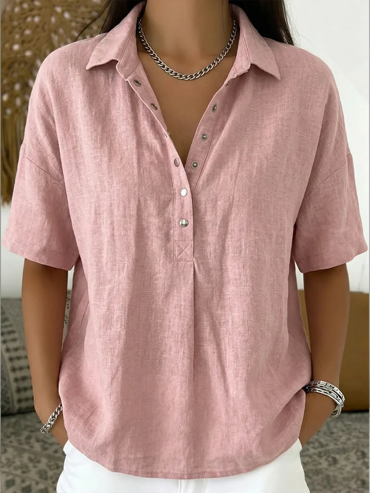 Lillian | Linen Look Blouse with Collar