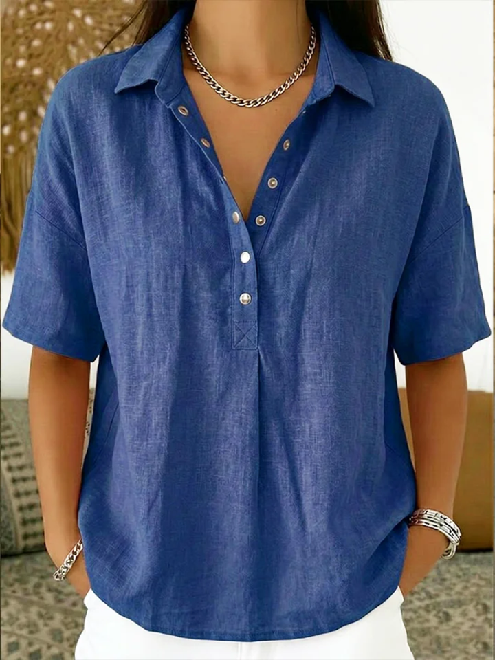 Lillian | Linen Look Blouse with Collar