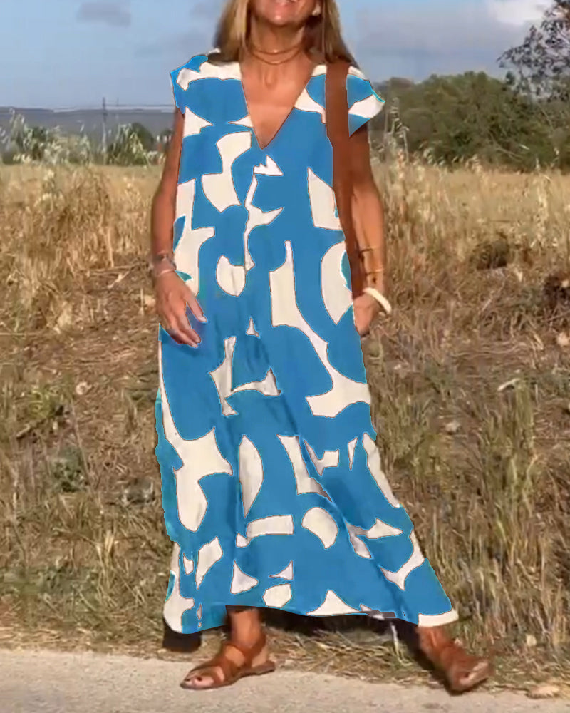 Sloane | Abstract Print Maxi Dress with V Neck