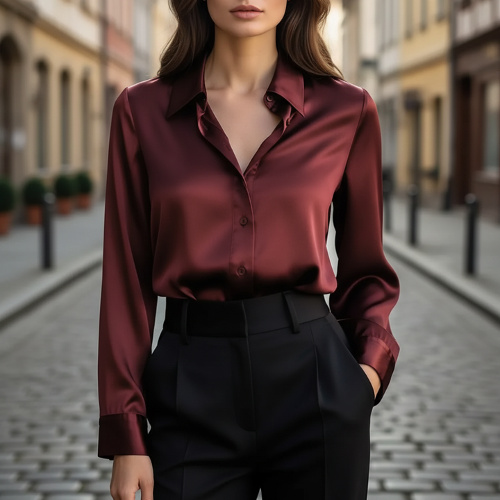 Isabella | Long Sleeve Satin Blouse