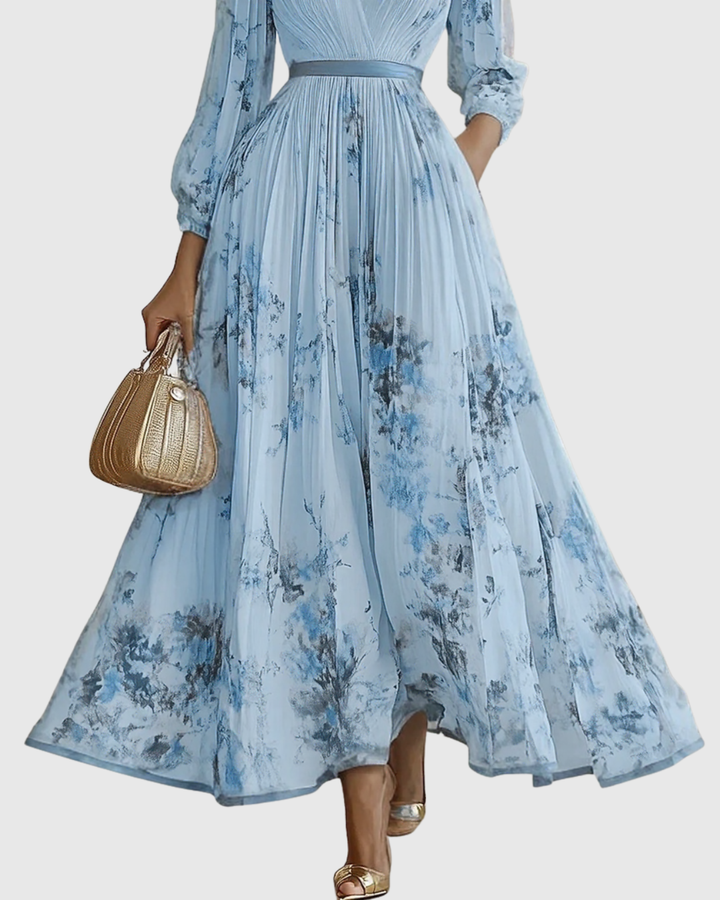 Delphina | V-Neck Pleated Floral Maxi Dress