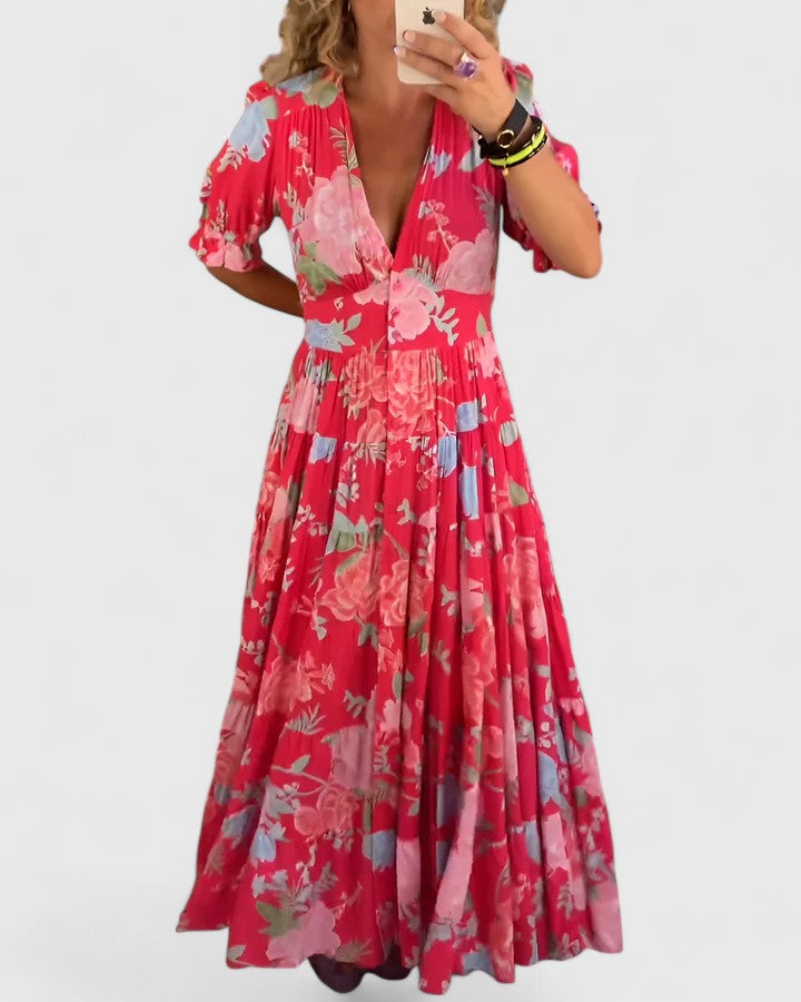 Sienna | Floral V Neck Maxi Dress with Pockets