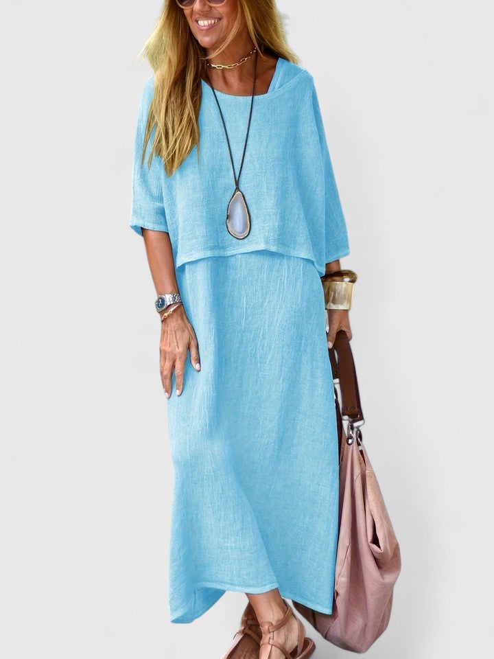Margaret | Women's Layered Midi Dress with Short Sleeves