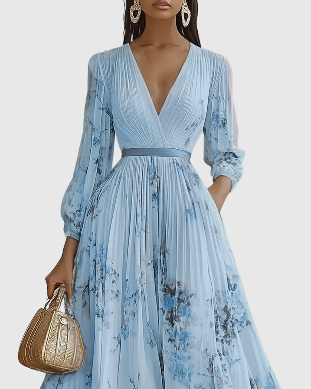 Delphina | V-Neck Pleated Floral Maxi Dress