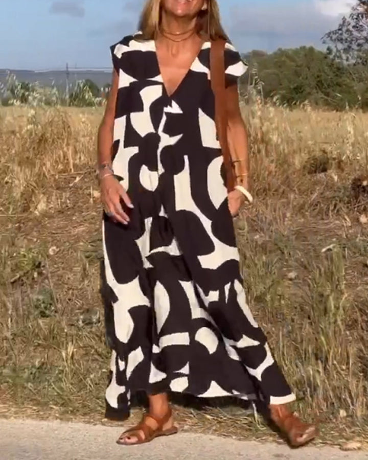 Sloane | Abstract Print Maxi Dress with V Neck