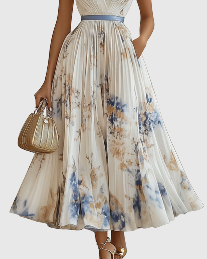 Delphina | V-Neck Pleated Floral Maxi Dress