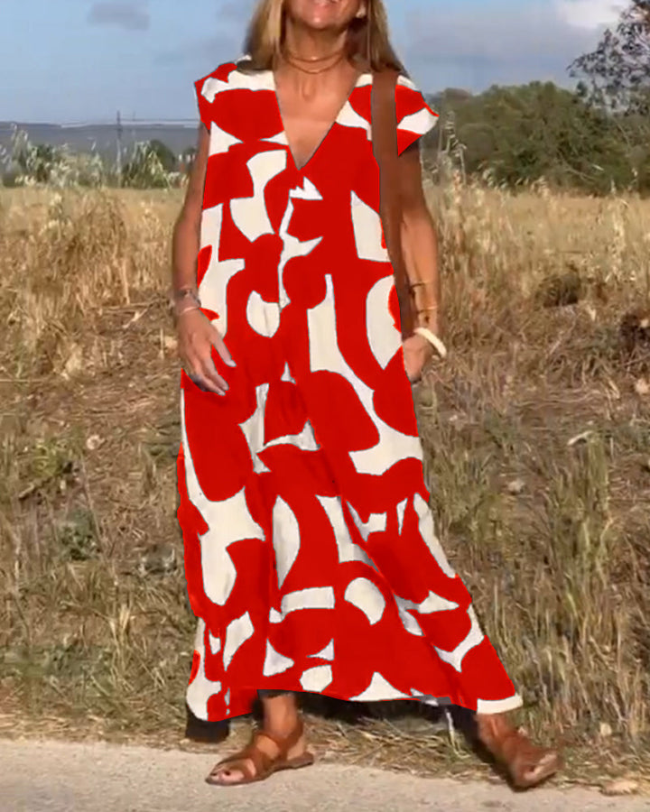 Sloane | Abstract Print Maxi Dress with V Neck
