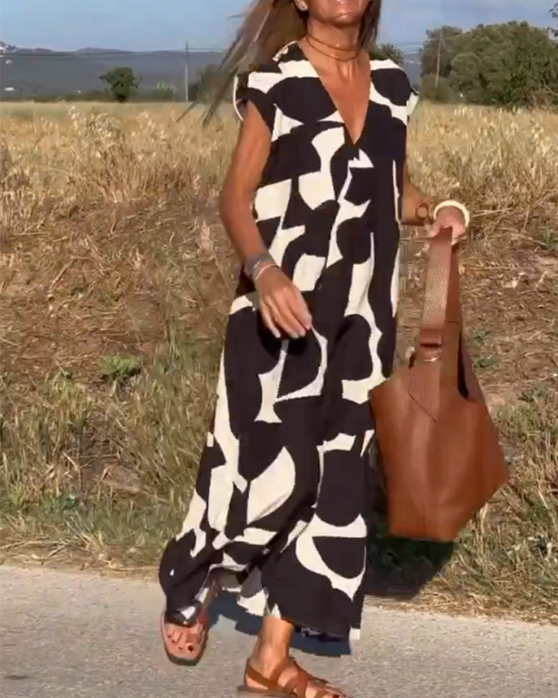 Sloane | Abstract Print Maxi Dress with V Neck