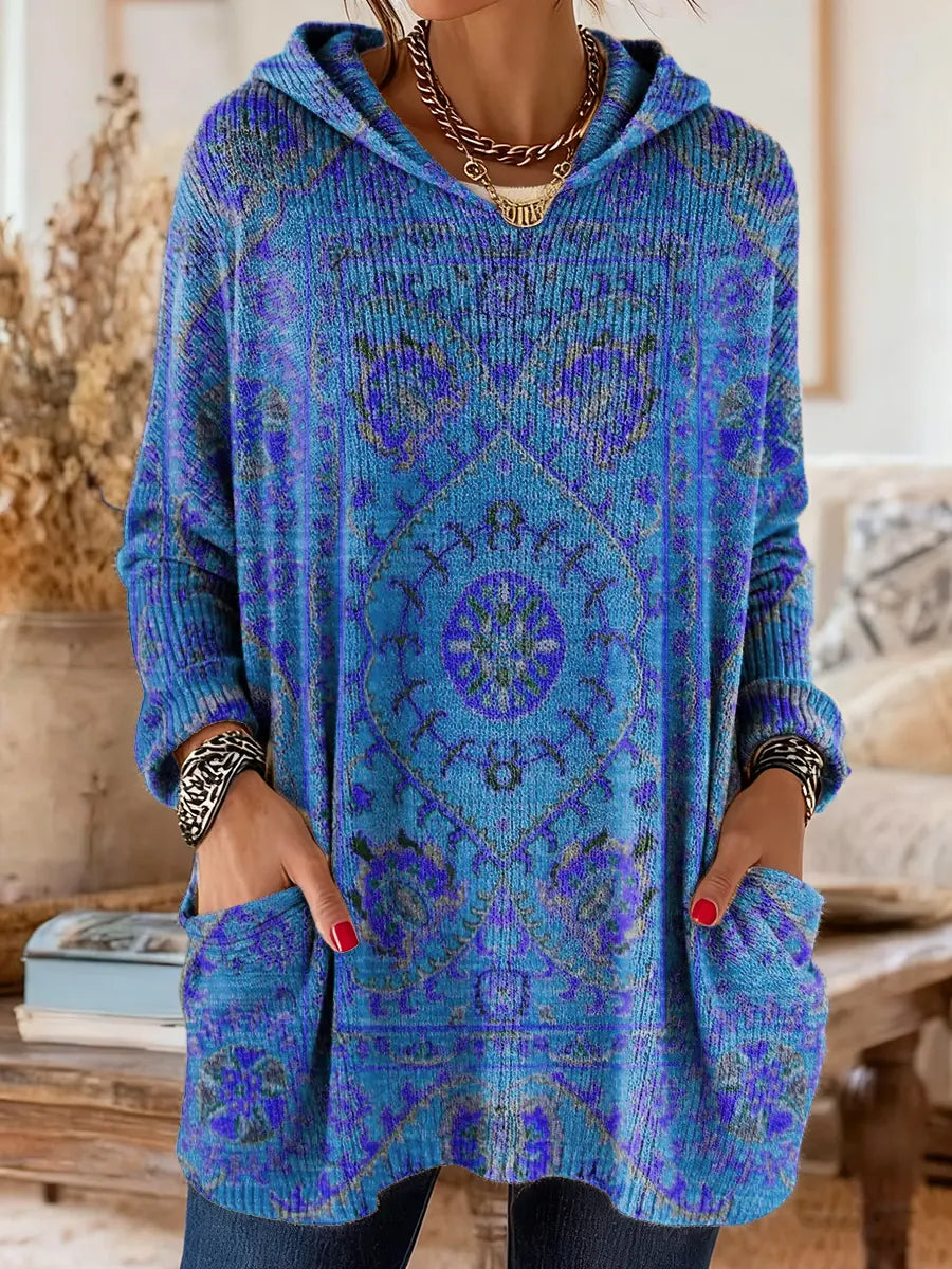 Willow | Hooded Knit Tunic with Ethnic Print