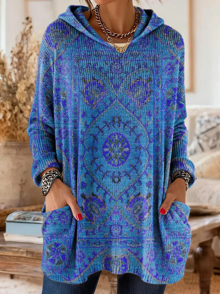 Willow | Hooded Knit Tunic with Ethnic Print