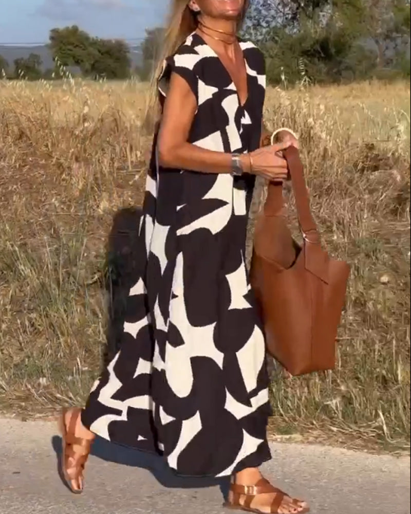 Sloane | Abstract Print Maxi Dress with V Neck