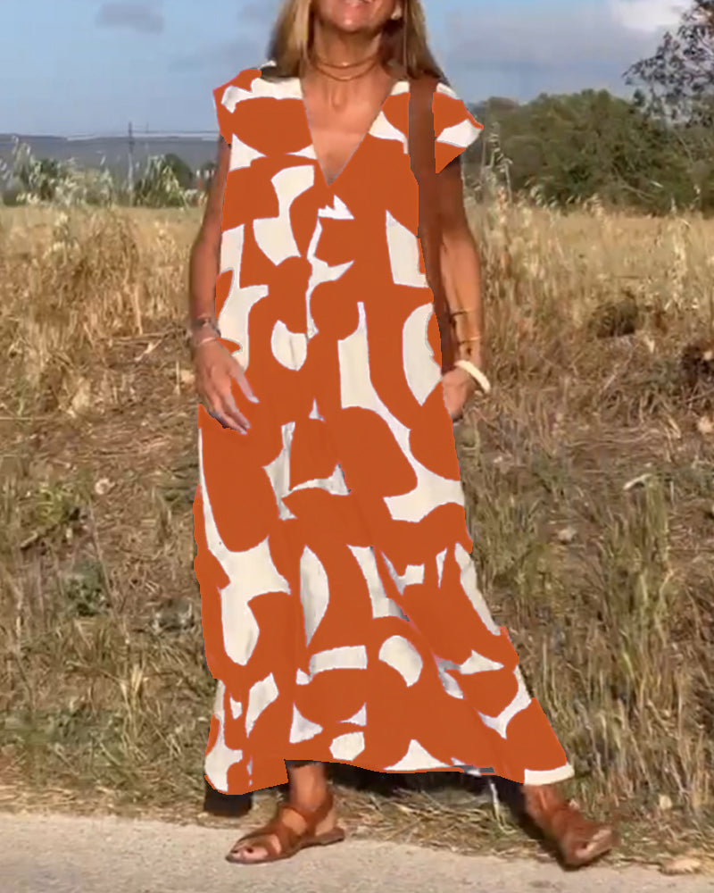 Sloane | Abstract Print Maxi Dress with V Neck