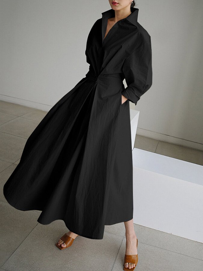 Evelyn | Button Front Shirt Midi Dress