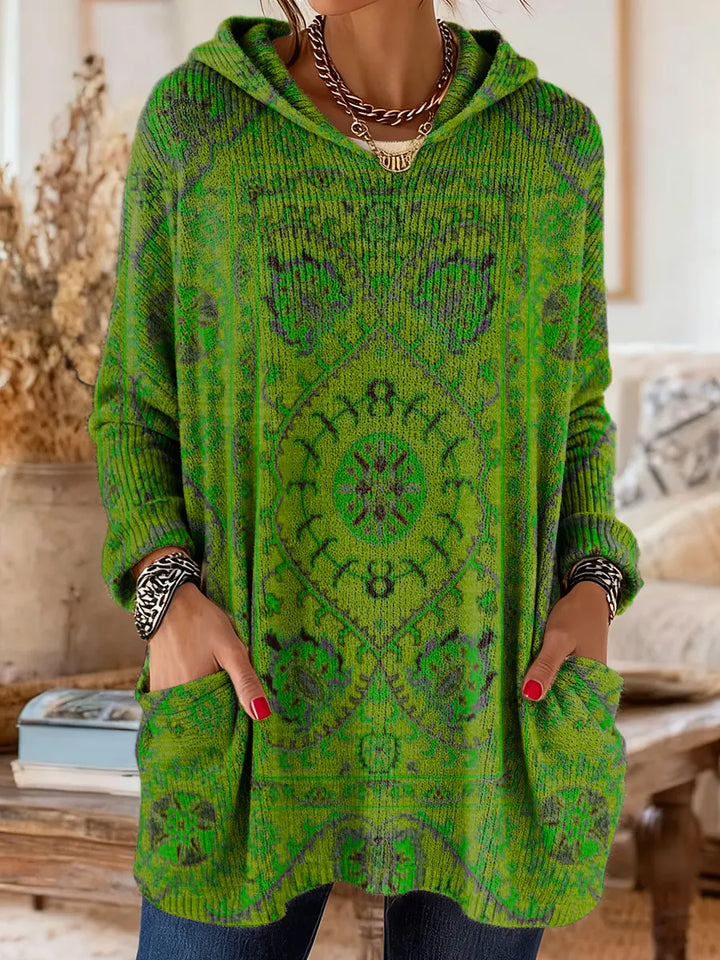 Willow | Hooded Knit Tunic with Ethnic Print