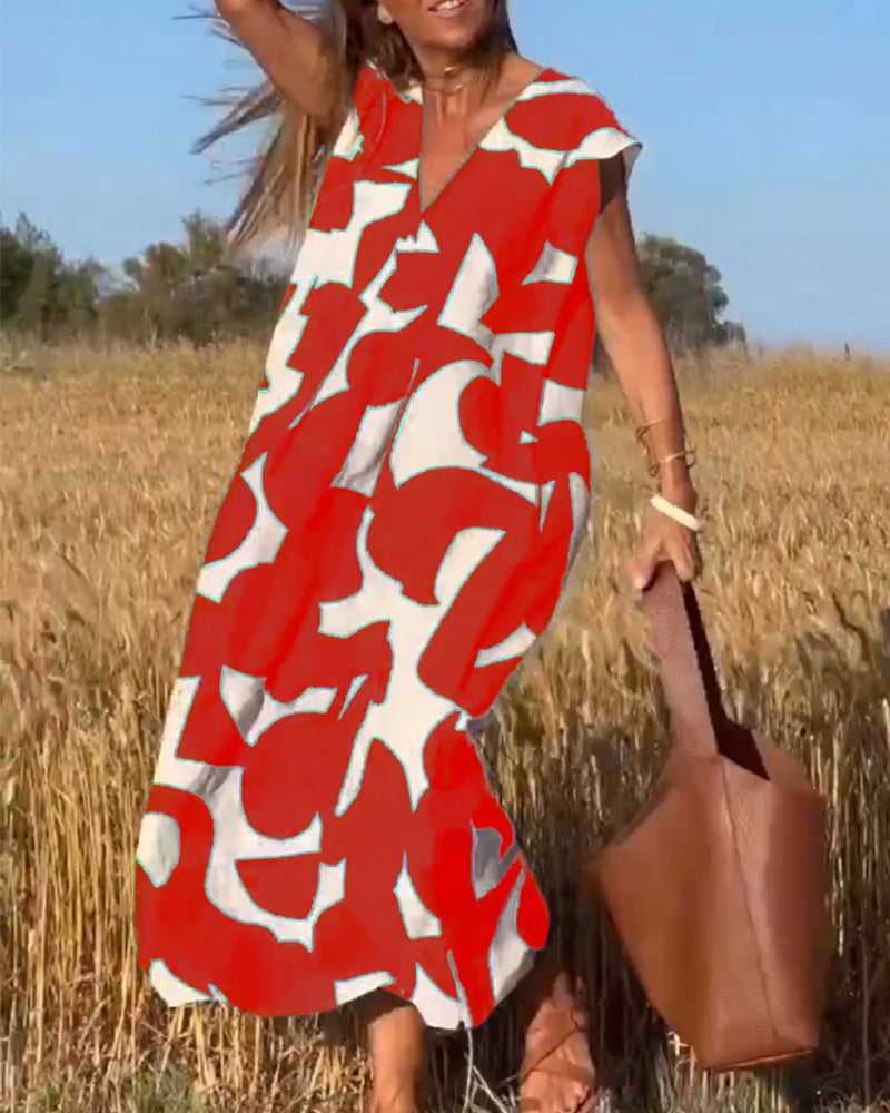 Sloane | Abstract Print Maxi Dress with V Neck