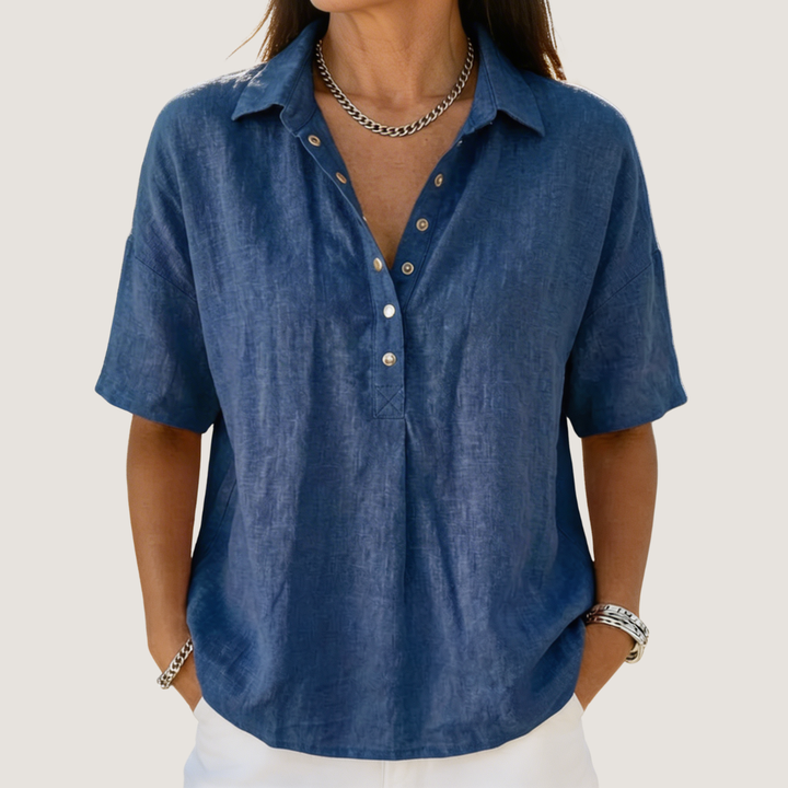 Lillian | Linen Look Blouse with Collar