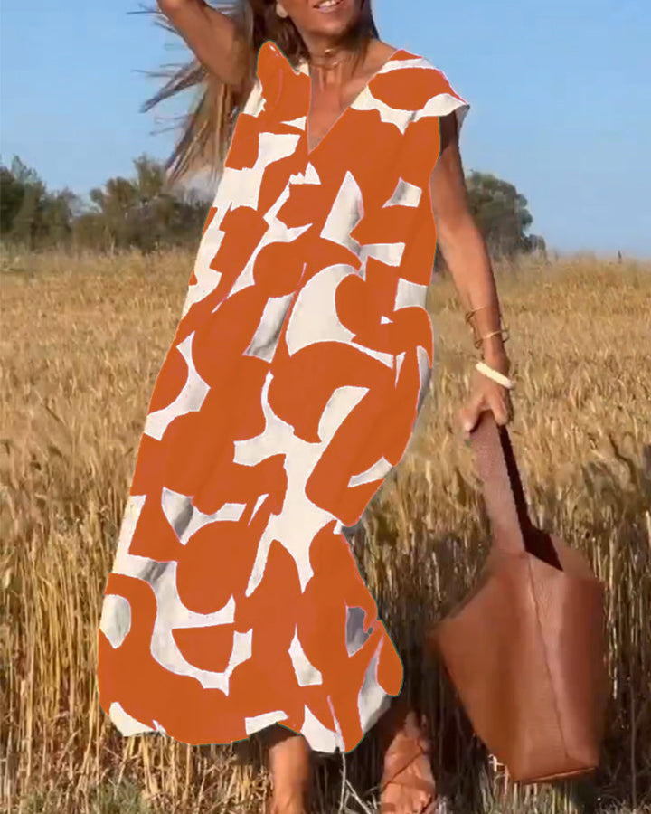 Sloane | Abstract Print Maxi Dress with V Neck