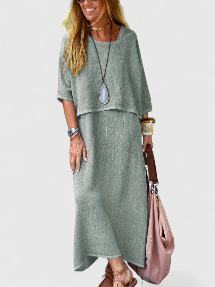 Margaret | Women's Layered Midi Dress with Short Sleeves