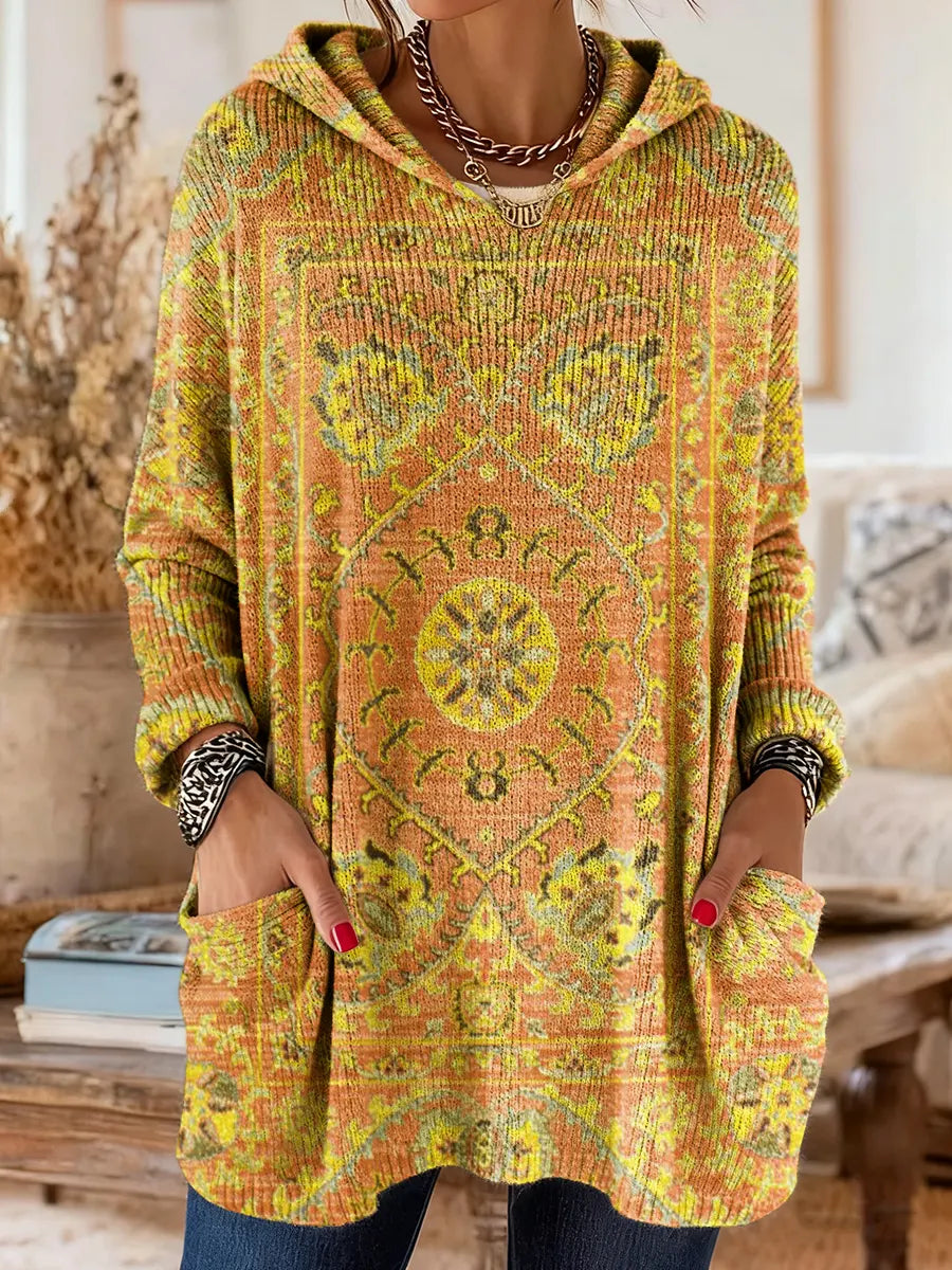 Willow | Hooded Knit Tunic with Ethnic Print
