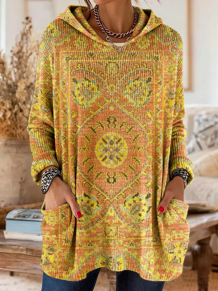 Willow | Hooded Knit Tunic with Ethnic Print