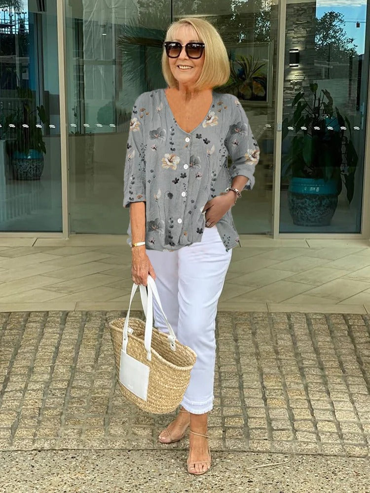 Lillian | Floral Blouse with Three-Quarter Sleeves