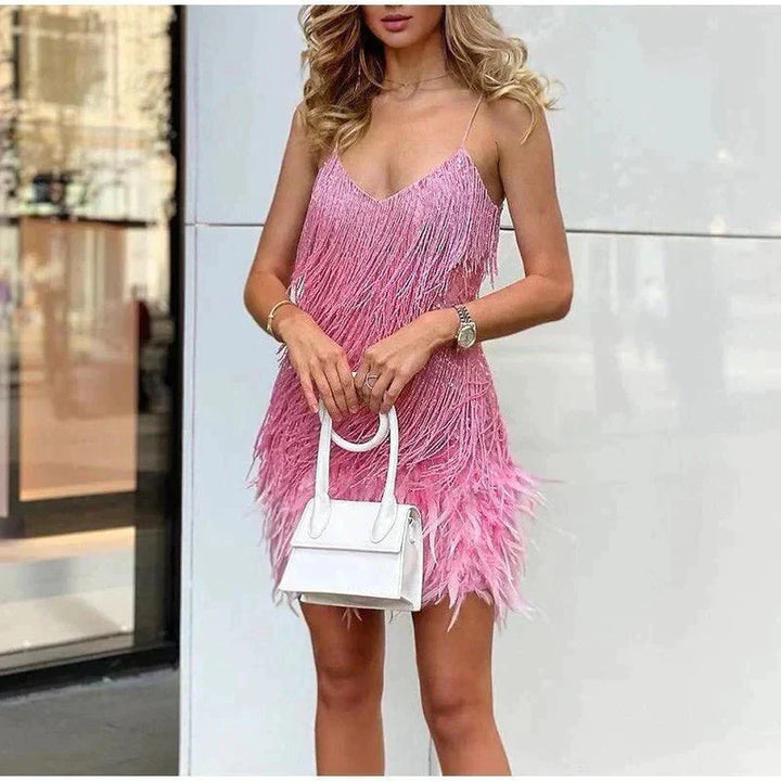 Camila | Cocktail Mini Dress with Feather Detail
