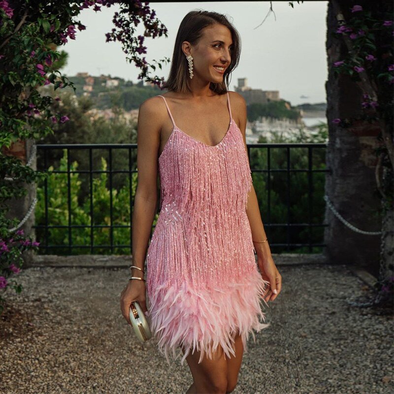 Camila | Cocktail Mini Dress with Feather Detail