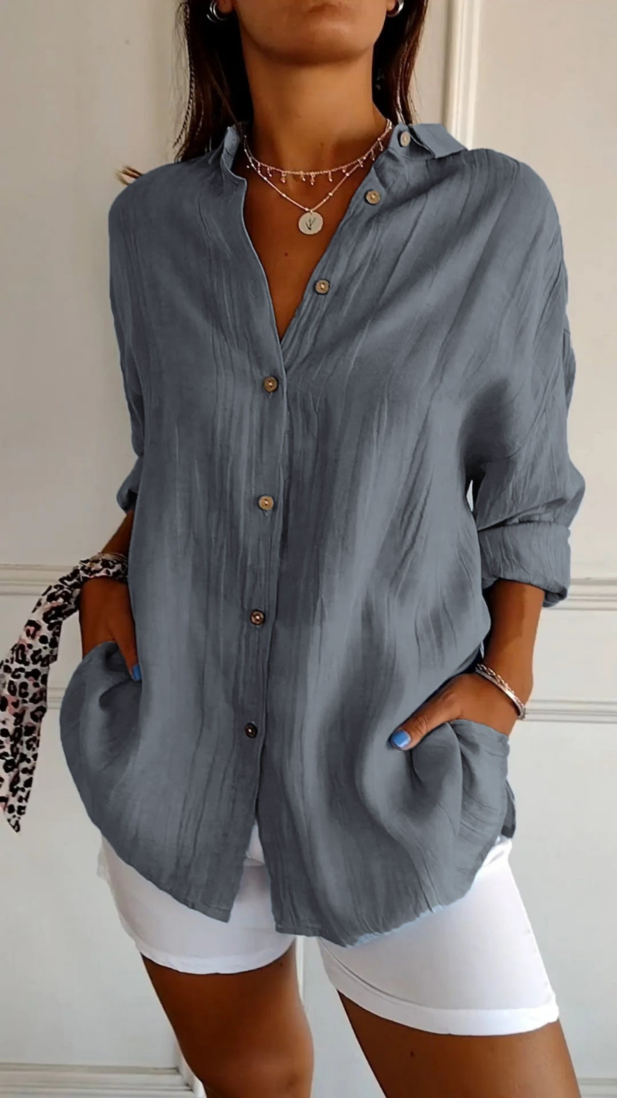 Olive | Women's Oversized Linen Button-Down Shirt
