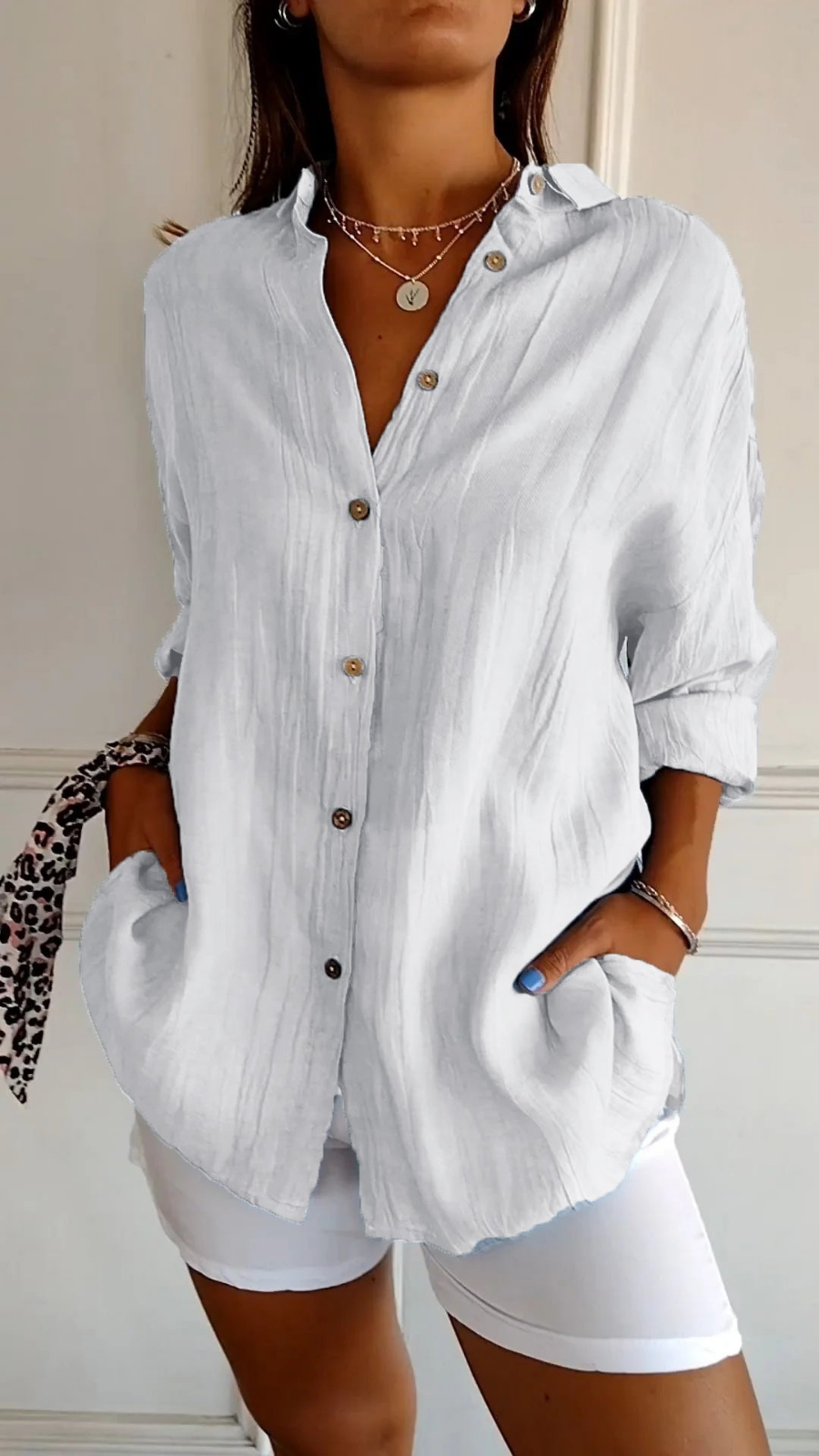 Olive | Women's Oversized Linen Button-Down Shirt