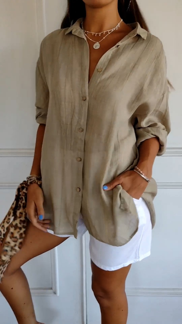 Olive | Women's Oversized Linen Button-Down Shirt