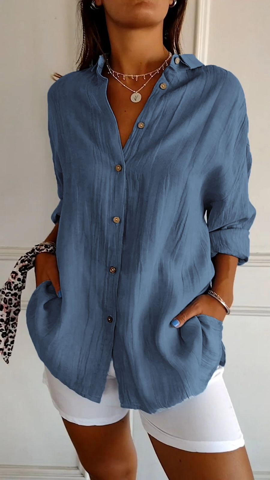 Olive | Women's Oversized Linen Button-Down Shirt