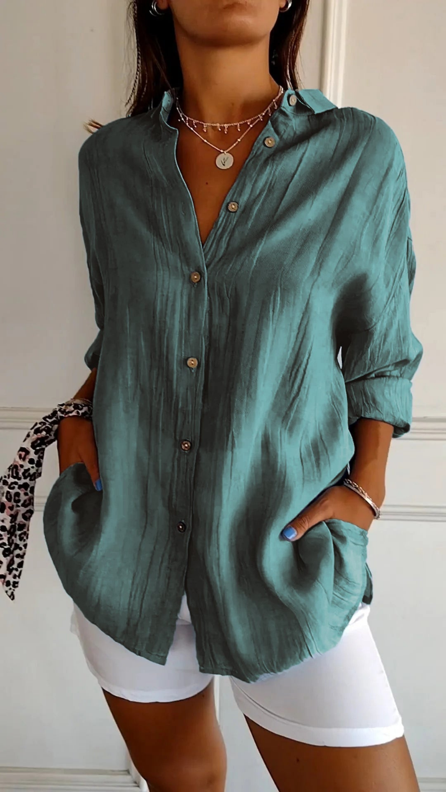 Olive | Women's Oversized Linen Button-Down Shirt