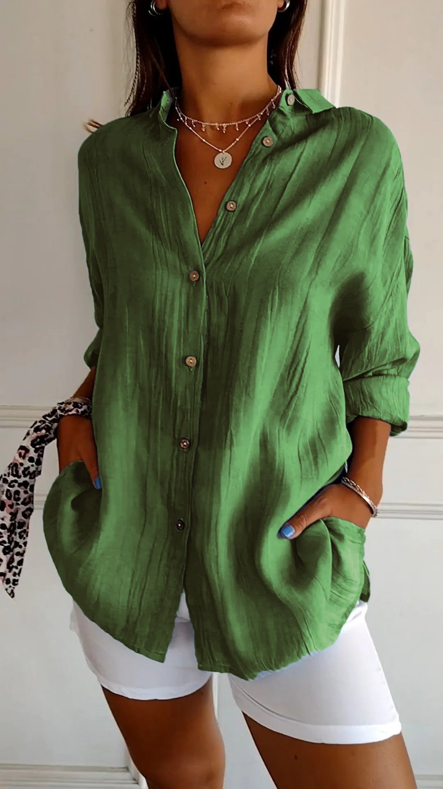 Olive | Women's Oversized Linen Button-Down Shirt