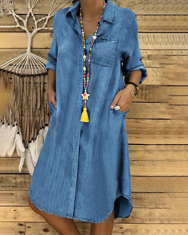 Hazel | Denim Shirt Dress with Pockets