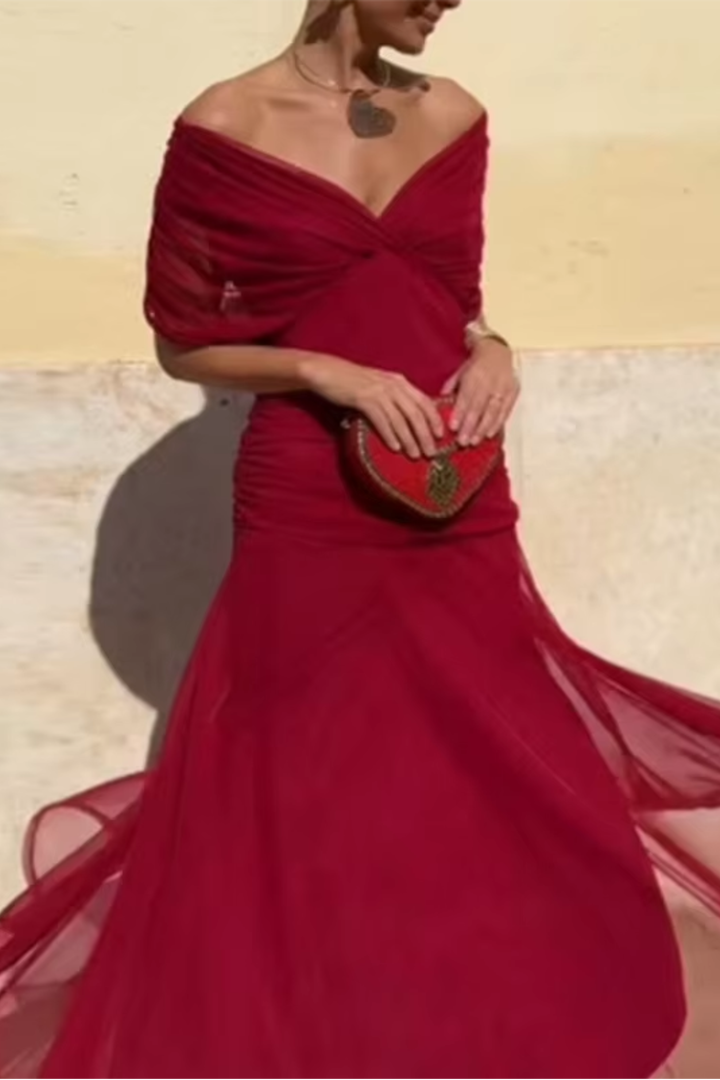 Celeste | Pleated V-Neck Maxi Dress