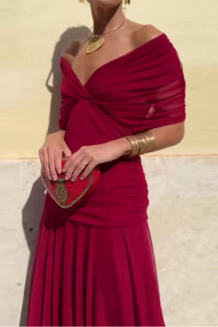 Celeste | Pleated V-Neck Maxi Dress