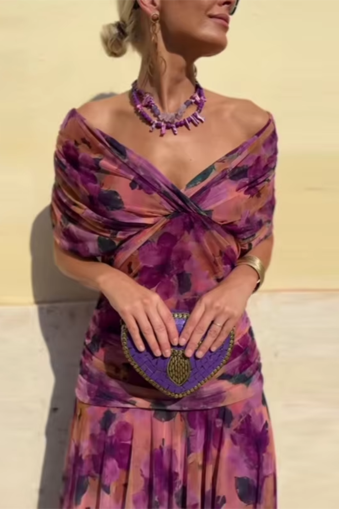 Celeste | Pleated V-Neck Maxi Dress