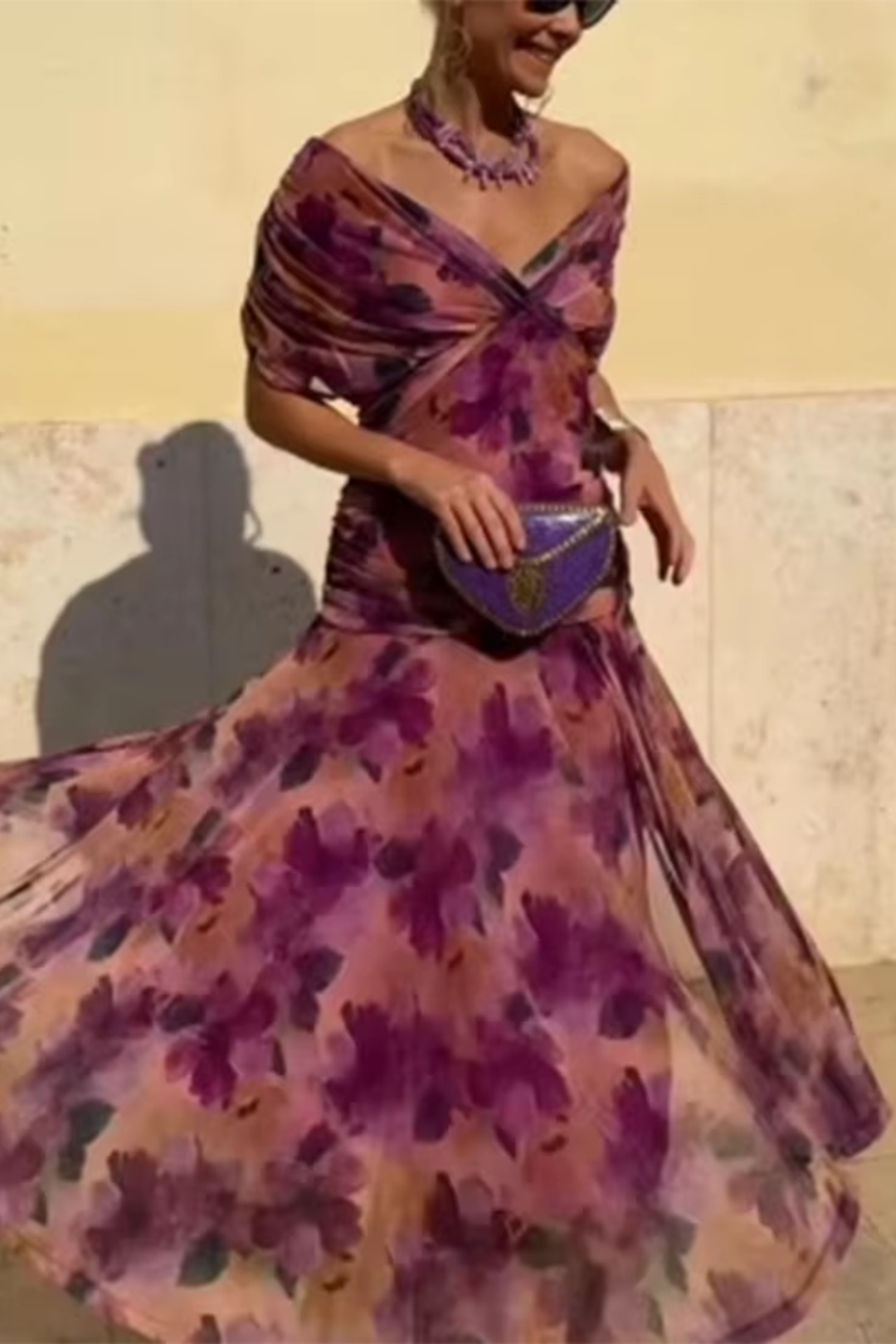 Celeste | Pleated V-Neck Maxi Dress