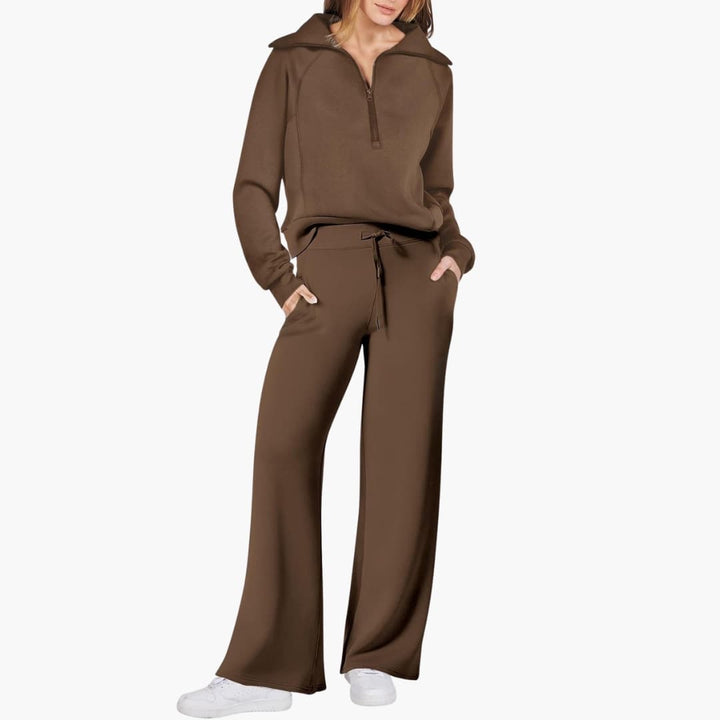 Severina | Women's Half-Zip Top and Wide Leg Pants Set