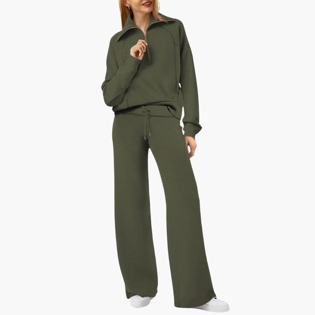 Severina | Women's Half-Zip Top and Wide Leg Pants Set