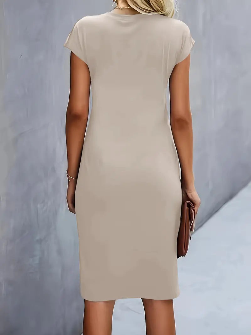 Lillian | Round Neck Midi Dress with Side Ruching
