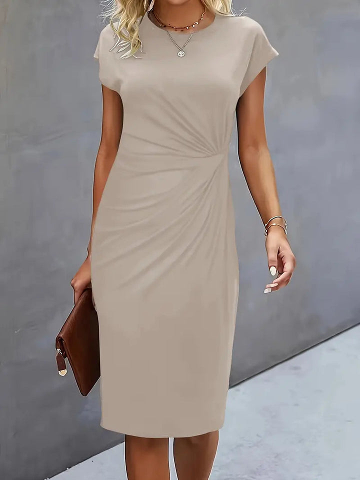 Lillian | Round Neck Midi Dress with Side Ruching