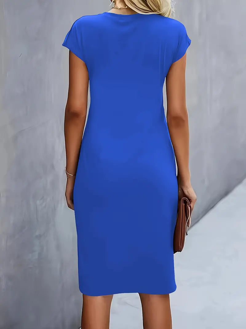 Lillian | Round Neck Midi Dress with Side Ruching